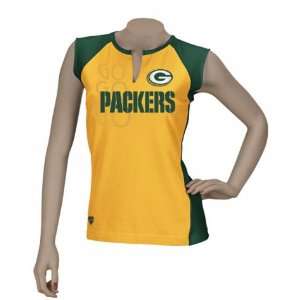 Womens Green Bay Packers Gold Green Two Toned Split Neck Tshirt 