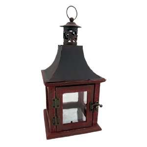   : Rustic Distressed Red Lantern Style Candle Holder: Home Improvement