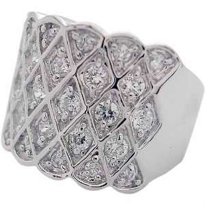  Sterling Silver Bold Simulated Diamond CZ weave band 