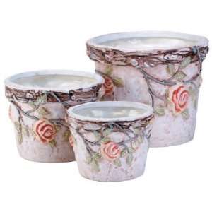  Nested Roses Ceramic Pots (Set of 3)
