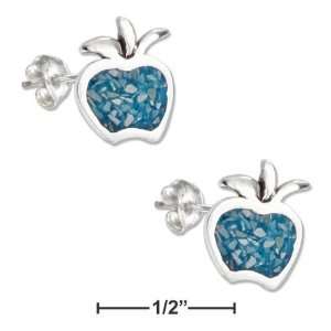 Sterling Silver Mini Created Turquoise Chip Inlay Apple Earrings Posts 