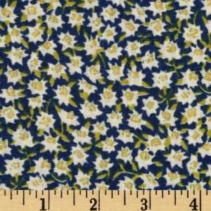  58 Wide Rayon Shirting Calico Flowers Royal Blue Fabric 