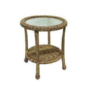  22 Glass Top Cappuccino Round Resin Wicker End Table 