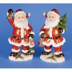Set of 2 Festive Classic Santa Claus Bell and Tree Christmas Figures 