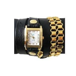   La Mer Collections   Egyptian Gold Plated Black Leather Wrap Watch