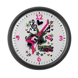  Large Wall Clock Rocker Chick   Pink Guitar Heart and 