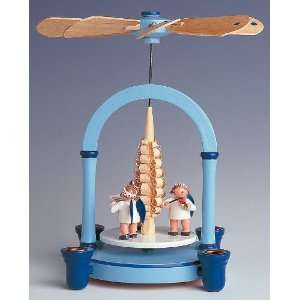 Blue Christmas Pyramid with Angels & Tree   1 Tier Candleholder 