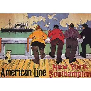  AMERICAN LINE NEW YORK SOUTHAMPTON SHIP MEN DOG SMALL 
