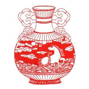  Chinese Paper Cutting Zodiac Horse Vase 