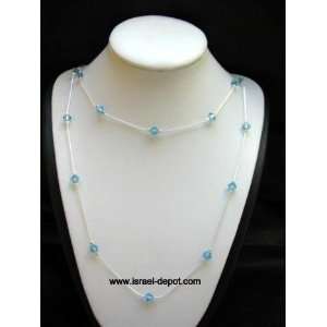   Blue Aquamarine Crystal 925 Silver Chain Necklac 