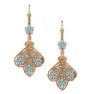   Gold Plated Filigree Sky Blue Enamel Flowers Dangle Earrings: Jewelry