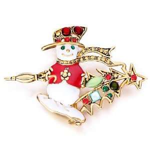  Red Snowman Xmas Tree Brooch Pugster Jewelry