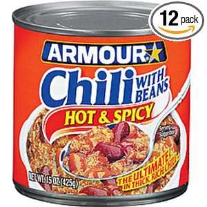 Armour Hot and Spicy Chili with Beans, 15 Ounce (Pack of 12)  