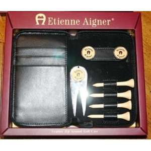  Etienne Aigner Leather Zip Around Golf Case with Tees 