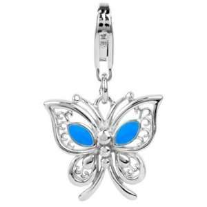  Sterling Silver Butterfly Charm with Lobster Clasp Blue 