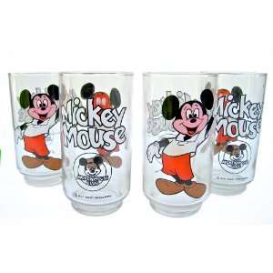 Vtg set of 4 Mickey Mouse Club Glass Walt Disney WDMF Libbey  