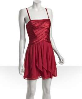 BCBGMAXAZRIA red pleated silk chiffon strapless dress   up to 