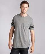 Chaser LA heather grey cotton blend slub knit jersey striped sleeve t 
