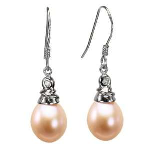   Drop Pearl Platinum Overlay CAREFREE Sterling Silver Earrings, Peach