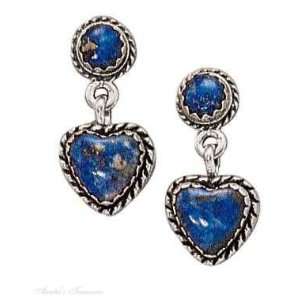  Sterling Silver Lapis Heart Post Dangle Earrings: Jewelry