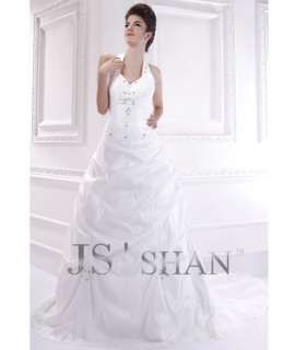 Jsshan Taffeta Beading Halter Layered Ruched Bridal Gown Wedding Dress 