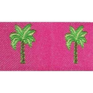  Palm Trees on Pink Jacquard Ribbon   7/8 Arts, Crafts 