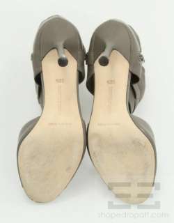 Manolo Blahnik Grey Leather Cut Out Open Toe Booties Size 36.5  