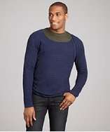   celeste blue linen blend raw edge layered sweater style# 318859001