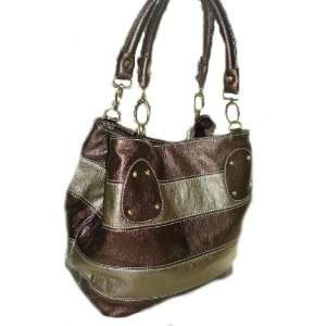   Stripe Fashion Bucket Tote Handbag   Fall, Winter Color Brown & Gold