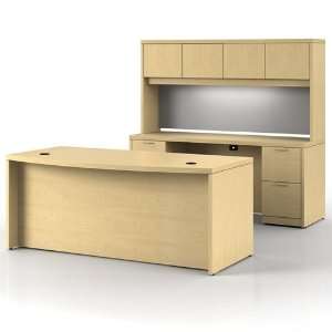   Desk & Credenza Set, Natural Maple Laminate, Zinc Gl