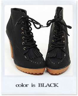 Womens synthetic Leather Lace Up Platform fringe Boots  
