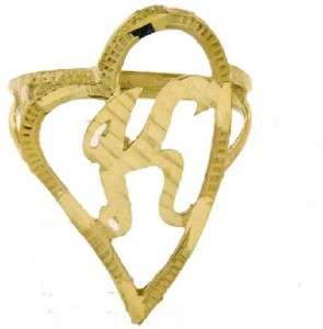 LADIES 10K YELLOW GOLD HEART LOVE INITIAL RING K LETTER  