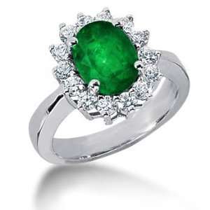 Natural Emerald Ring in Solid 925 Sterling Silver with White Topaz 