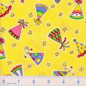  45 Wide Celebrate Party Hats Yellow Fabric By The Yard 