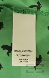 Juicy Couture Green & Black Bird Print Silk Blouse Size 12  