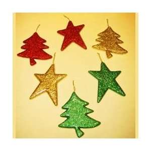  Club Pack of 24 Red, Green and Gold Tree and Star Glitter 