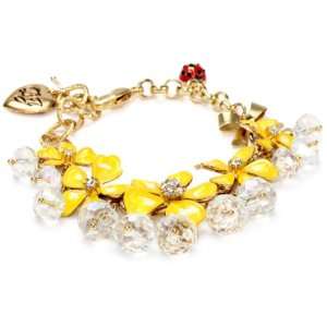 Betsey Johnson Hawaii Luau Yellow Flower and Faceted Bead Bracelet