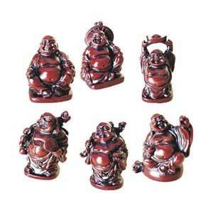 LAUGHING BUDDHA   STATUES   6 FIGURINES SET   RED 