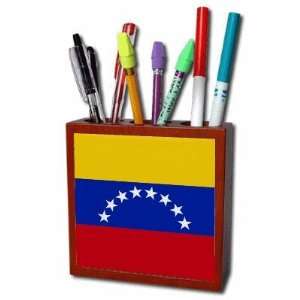 Venezuela Flag Mahogany Wood Pencil Holder