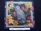 OWL ON BRANCH WITH COLORFUL LEAVES FABRIC PANEL~18x17​.