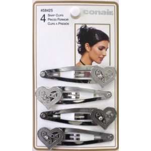  Conair Heart with Stone Snap Clips 4 Count (6 Pack 
