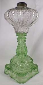 Green & Clear Depression Glass Table Bedroom Lamp Pressed Flowers 