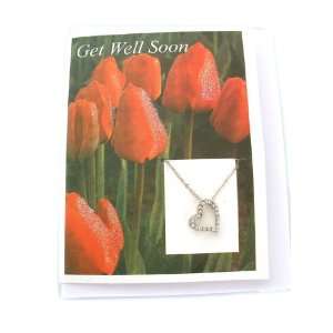  Fashion Jewelry ~ Get Well Message Card with Silvertone 