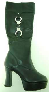 POLICE PLATFORM BOOT HANDCUFF CHAIN DETAIL 4 HEEL LEATHER LOOK FREE 