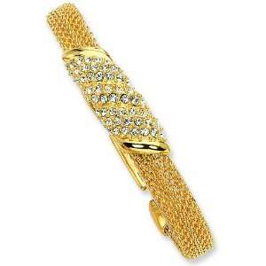    7in Pave Style Mesh Bracelet/Gold Plated Mixed Metal Jewelry