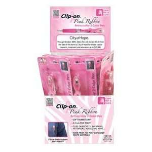  Clip On Pink Ribbon 2 Color Pen 12 Piece Display Office 