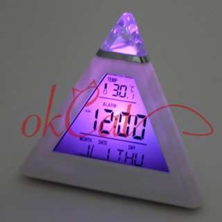 LED Color Pyramid Digital LCD Alarm Clock Thermometer  