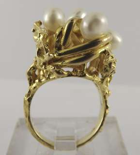 14Kt Solid Yellow Gold Large Freshwater Pearl Cluster Unique Ring 14 