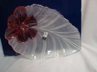 Mikasa Hibiscus Coral Leaf Shaped 17.5 Platter NIB Gorgeous Frosted 