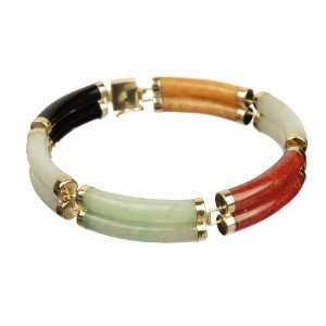    Multi Colored Jadeite Curved Tubes Linked, 14k Bracelet 7 Jewelry